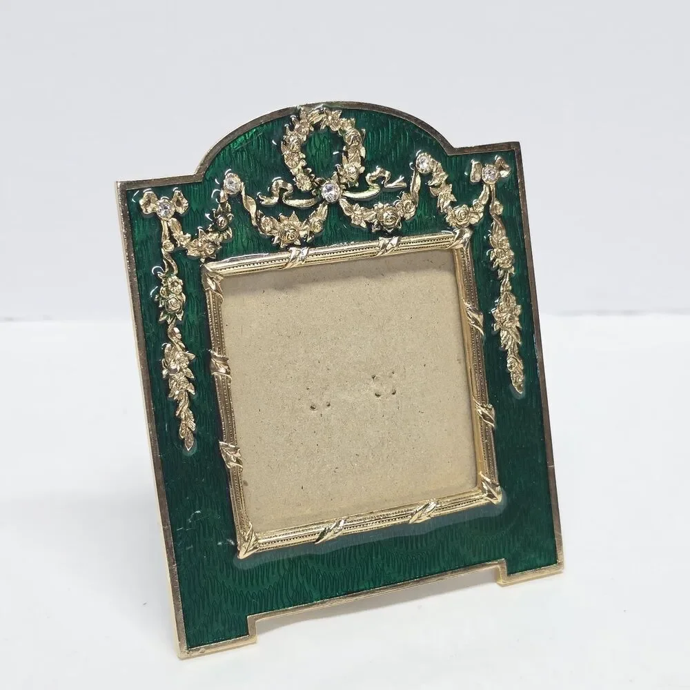 Terragrafics French Empire Green Enamel Bows Swags Picture Frame Vintage 80s